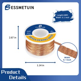 Essmtuin Solder Wick Braid 100Ft with Flux for Electronic, Desoldering Wick Braid Remover Solder, No-Clean Soldering Wick Used to Disassemble Electrical Components (WID 0.1in (2.5mm)