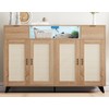 Rattan Sideboard Buffet Cabinet, 4 Doors 2 Drawers Accent Storage