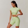 Women’s 2 Piece Workout Set – Short Sleeve Crop Top