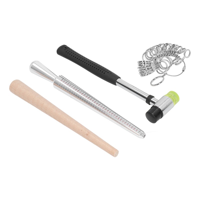 Ring Sizer Set Aluminum Finger Sizing Gauge Polishing Wood Mandrel