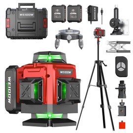 weiddw Laser Level with Tripod, Self Leveling Laser Level 4x360°, Green Line Laser 4D Laser Leveler Tool with 2Pcs Lithium Batteries for Picture Hanging, Tile, Home Renovation, Indoor