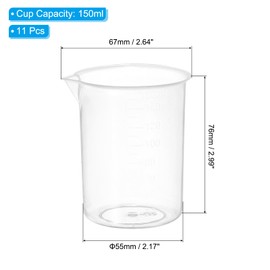 PATIKIL 150ml Measuring Cups, 11Pcs Polypropylene Beakers Graduated Measuring Pitcher Beakers with and Spout for Lab Experiments, Baking and Cooking, Transparent