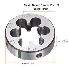 TA-VIGOR 1 x M25 x 1,5 metrische verstellbare Gewindeschneider, legierter Werkzeugstahl, Rechtshänder, runde Schneideisen zur Bearbeitung, Korrektur oder Reinigung von Außengewinden (Metall