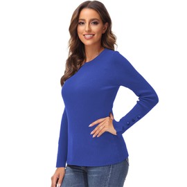 Newshows Women's Jumpers for Women UK Crew Neck Long Sleeve Tops Ladies Fit Knitted Warm Sweater Sapphire Blue