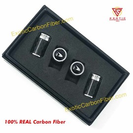 Exotic Carbon Fiber McLaren Silver Logo Only on Black Carbon Fiber Tire Valve Caps- Perfect Gift!