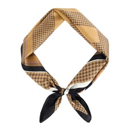 GERINLY Silk Cravat Scarves for Men, Plaid Neckerchief Male, Dress Bandanas Grid Head Scarf Travel (Brown)