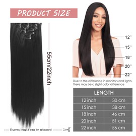 RPAEOY Clip-In Braid Extensions for Women, 16 Clips, Thick, Natural, Soft Synthetic Hairpiece, Straight, 55 cm, Clip-In Extensions (Natural Black)