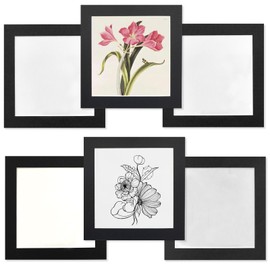 8x8 inch Collage Picture Frame Set of 6,Colorful Stick-On Frames for Artwork,No Nails Needed,Wall Mounting Display,Great Square Frame for Office Home Living Room Decor Exhibition of Paintings,Black
