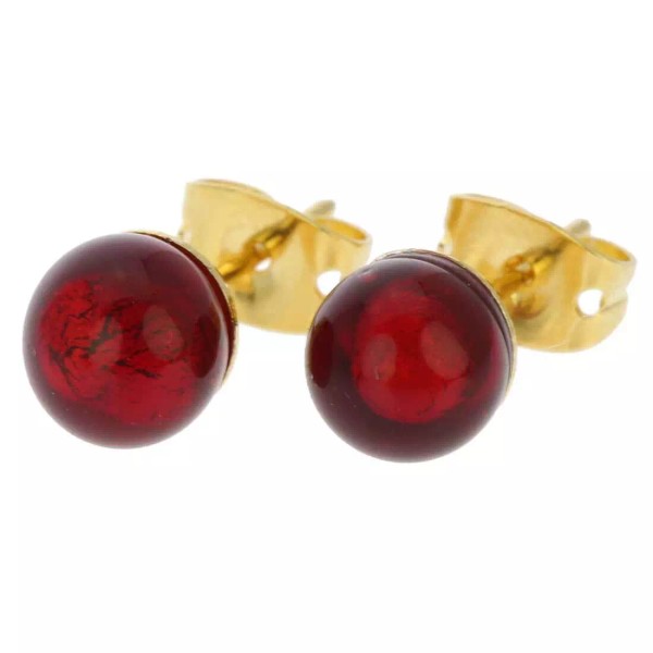 Murano GlassOfVenice Murano Glass Tiny Stud Earrings - Ruby Red