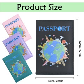 MANJIAMEI Cartoon Earth Passport Holder, Universal PU Leather Passport Cover for Women Men, 3D Building Printed Portable Travel Wallet Case Organiser for Passports Credit Cards Boarding Passes (Black)