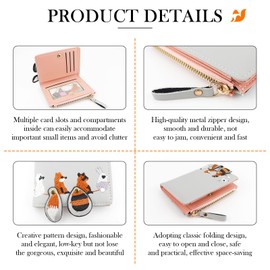 FERCAISH 6 Pieces Zip Around Wallet Animal Change Purse PU Leather Card Holder Bag with Bracelet Gifts for Girls Shopping Travel Birthday Party, gray, Contemporary