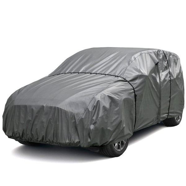 Leader Accessories SUV and Crossover Car Cover Waterproof All Weather with Zipper Door Two Extra 23 Ft Windproof Tie Down Straps Air Ventilation Window Fits Cars Up to 206"