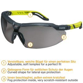 Uvex i-5 - Premium Safety Glasses - Extremely Scratch-Resistant, Anti-Fog & Adjustable - Tinted