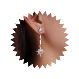 Aneneiceera Boho Crystal North Star Earrings Gold Cz Star Drop Earrings Long Northstar Dangle Earrings Rhinestone Starburst Earring Jewelry for Women and Girls