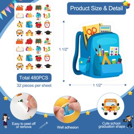 COCHIE 1 1/2" Cute Preschool Kindergarten Graduation Stickers, 480PCS Pre-K Self-Adhesive Graduation Sticker, Grad Reward Sticker Decal Labels for Kids Toddlers Students Classroom Must Haves (Cute)