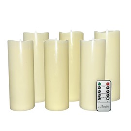 Stonebriar 6 Count White Real Wax 3x8 Flameless LED Pillar Candles with Remote and Timer