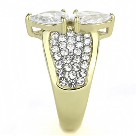 YourJewelleryBox Double pear Cut Simulated Diamond Ring Gold Stainless Steel Statement TK3442 T