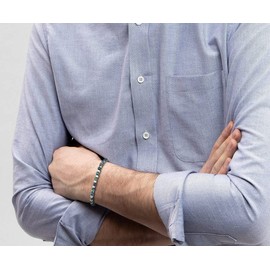 GAVU Pulsera de acero inoxidable con abalorio de vidrio para hombre, Piedra, azurita-piedra