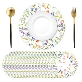 Paper Placemats Disposable 50 Pack Spring Flowers Place Mats 13.4 Inch Round Decorative Wildflower Table Mats for Spring Birthday Bridal Wedding Party Supplies