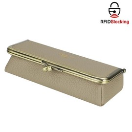 Royal Bagger Genuine Leather Fashion Glasses Case - RFID Blocking, Fashion Pencil Bag with Kiss Lock, Coin Purse for Women 2135 - Color: grey