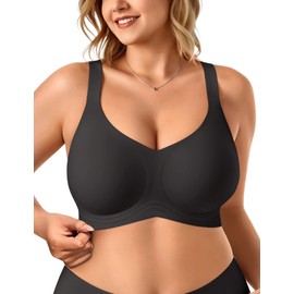 Vertvie Bras for Women No Underwire Wireless Support Bra Underarm-Smoothing Seamless Push Up Full Coverage T-Shirt Sports Bra(Black,3X-Large)