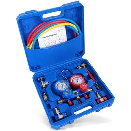 SINOCMP R410A R134A HVAC Manifold Gauge, 410A 134A Air Conditioner A/C Refrigerant Recharge Set, R22 R12 Diagnostic Gauges with Hoses Tool Kit