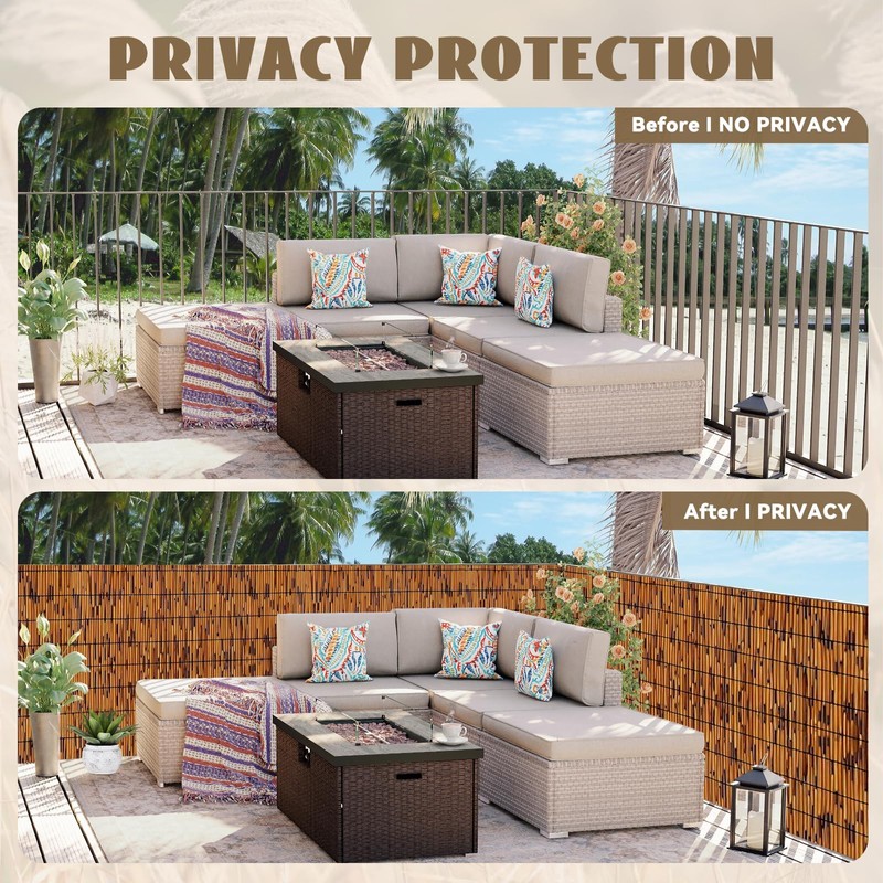 KOIUEYW Bamboo Reed Fencing, Light Russet Bamboo Screens Outdoor, Decorative