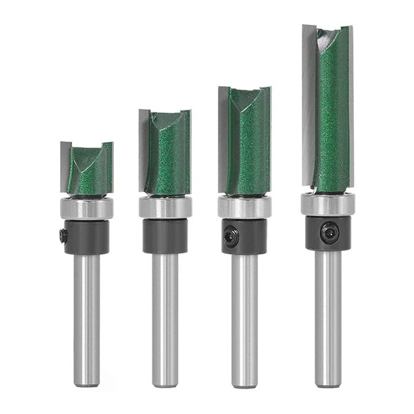 Bestgle 4pcs 1/4” Shank Top Bearing Flush Trim Pattern Router Bits Set Double Straight Template Woodworking Milling Cutter Tools