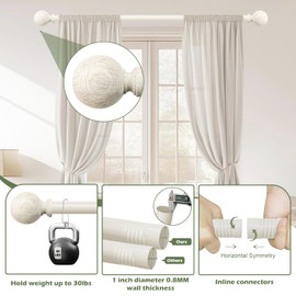 White Wood Curtain Rods for Windows:Farmhouse Boho Rrustic Wooden Curtain Rod Living Room Bedroom,Decorative Adjustable Antique White Drapery Rods Faux Wood Grain Vintage Distressed,Size:18-45",2 Pack