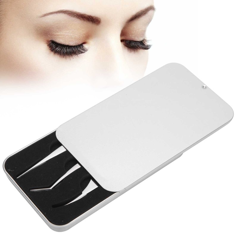 3Pcs Eyelash Extension Tweezers Set Silver Mirror Light DolphinShaped Easy