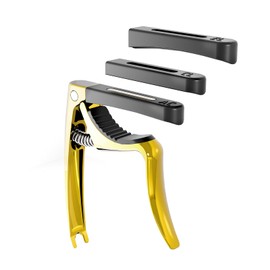 Linrax C3 Guitar Capo, 4 in 1 Capo with Bridge Pin Puller, Capos for Acoustic Guitar Electric Guitar Classical Guitar Bass Ukulele Banjo Mandolin, 3 Types of Silicone Heads, Guitar Accessories, Gold