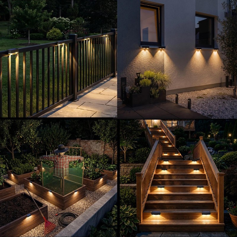 Peasur 8 Pack Solar Fence Lights Outdoor, Railing Light Solar