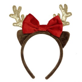 HAKJXOS Christmas Reindeer Headband Hair Accessories Gold Deer Horn Design Bow Knot Headbands for Women Men Winter Party Holiday Hair Decoration 1 Pcs