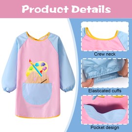 Lweiiws 2 Pack Kids Art Smock Children Waterproof Painting Apron Age 6-12, Paint Smock Kids with Long Sleeve and Pocket