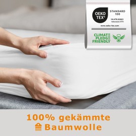home4good Fitted Sheet, 120 x 200 cm, 100% Combed Cotton, Oeko-Tex 100, Jersey Fitted Sheet, Bed Sheet, 120 x 200 cm - White