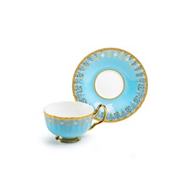 Grace's Teaware Grace Teaware Blue Floral Toile 6oz Fine Porcelain Tea Cup and Saucer