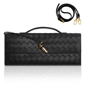 GRQ Woven Handmade Clutch Purse for Women, Elegant PU Leather Handbag, Removable Handle, Spacious for Evening & Formal Events