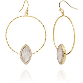 Ozel - Druzy Drop and Dangle Earrings for Women - Iridescent Drusy and Cubic Zirconia, 14K Gold-Plated Delicate Fashion Jewelry_3M3363 (3M3363_White Opal)