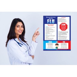 Flu Prevention Poster - Laminated, 17 x 22 inches - Flu vs Cold Chart - School Nurse Office Health Posters