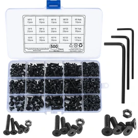 500pcs M3 M4 M5 Hex Socket Countersunk Bolt Set Hex Socket Screw Set Hex Screw Countersunk Head Bolts Pan Head Bolts and Nuts Alloy Steel Repair Tools