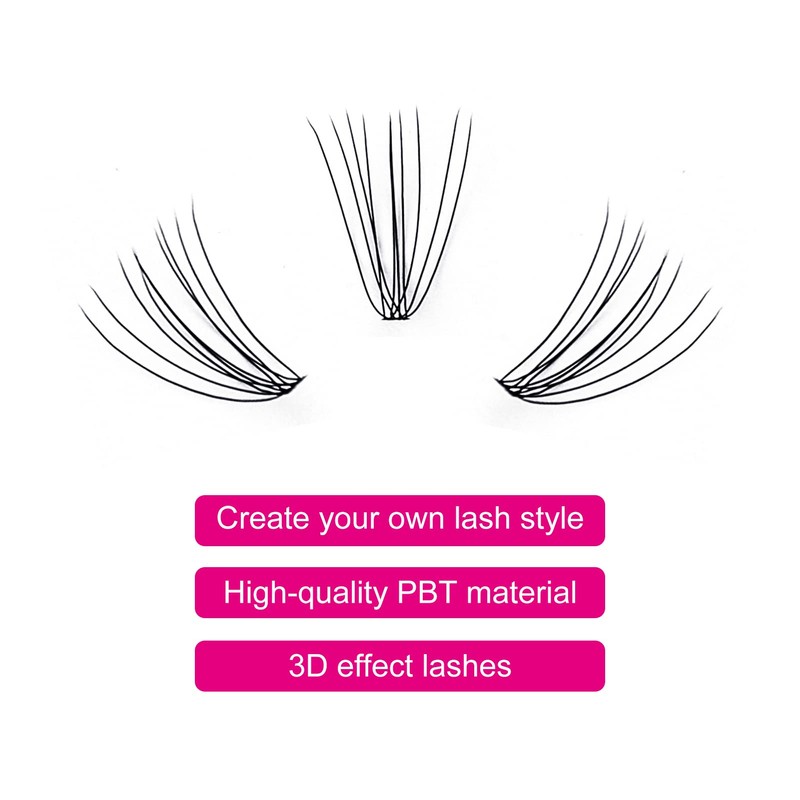 Cluster Eyelashes, Individual, 10 Roots, 0.07mm C-curl, 10mm, Medium Length,
