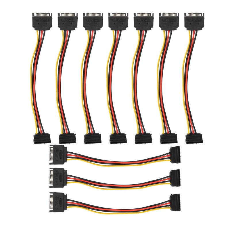 10 Pack SATA Cables 15 Pin 90 Degree Male to