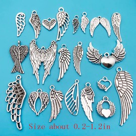 WOCRAFT 120pcs Antique Silver Wing Charms for Jewelry Making Alloy Heart Angel Wing Charms for DIY Crafts (SN013)