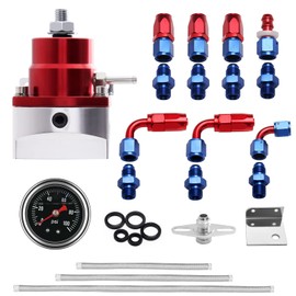 EFI Fuel Pressure Regulator Kit with Bypass Return 0-100psi Pressure Gauge AN6-6AN Fuel Line Hose Fitting Connectors Kit Adjustable Universal Aluminum (Blue)