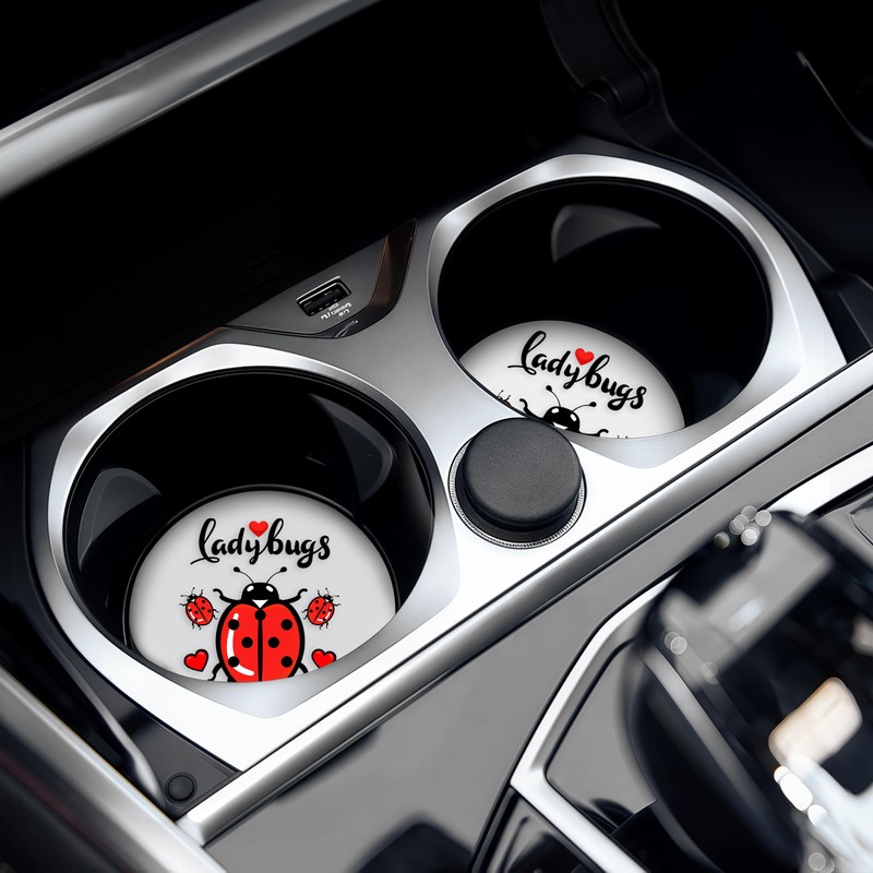 BJDAMAI 2 Pack Ladybugs Car Cup Holder Coaster, Cute Ladybugs