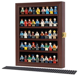 Block Toy Minifigures Dimensions Display Case Thimble Wall Cabinet Shelves Compatible with Lego Minifigures Lockalbe UV Protection Door Mahogany Finish
