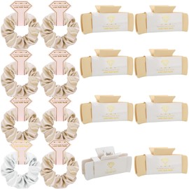 Loanzeg Bridesmaid Scrunchies Proposal Gifts 4.1 Inch Square Set of 8 Bachelorette Hair Claw Clips ideas Bridal Shower Gift for Wedding Party Favors (16pcs White& Champagne)