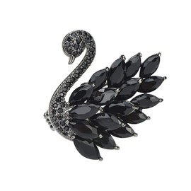 ViVDuo Beautiful Black Cubic Zirconia Swan Brooch Pins for Women Crystal Bird Broach Breastpin for Bridal Bouquet Wedding Jewelry (Small Balck)
