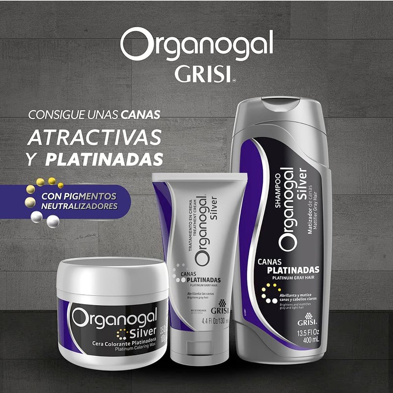 Organogal, Shampoo Silver, abrillanta y matiza canas y cabellos claros,