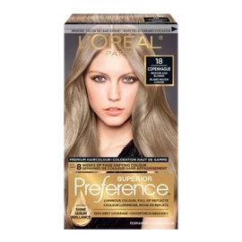 L'Oreal Paris Superior Preference Permanent Hair Color, 18 Medium Ash Blonde, 100% Grey Coverage, Hair Dye, 1 EA (Packaging May Vary)